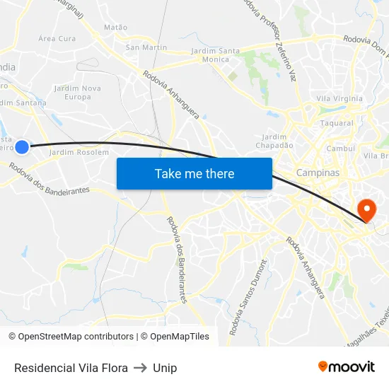Residencial Vila Flora to Unip map