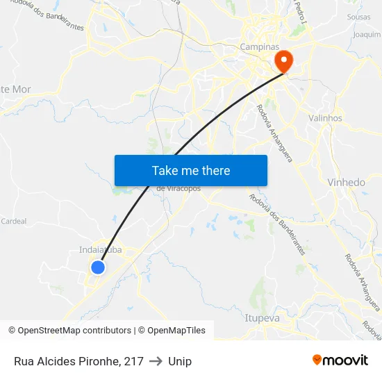 Rua Alcides Pironhe, 217 to Unip map