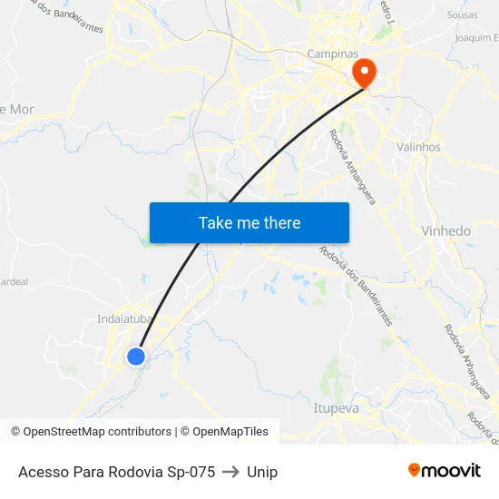 Acesso Para Rodovia Sp-075 to Unip map
