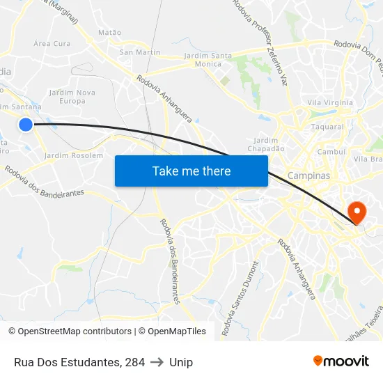 Rua Dos Estudantes, 284 to Unip map