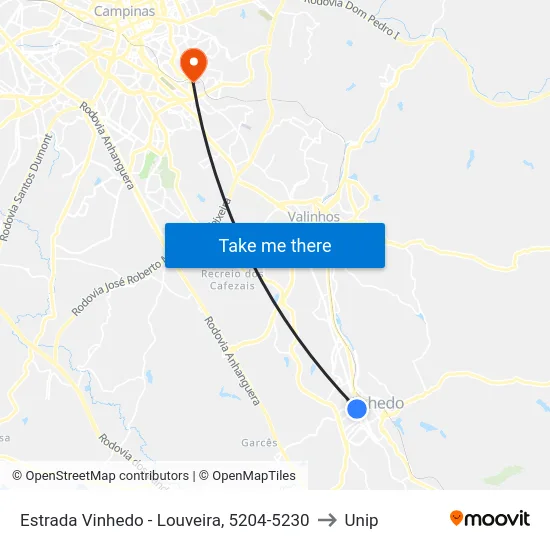 Estrada Vinhedo - Louveira, 5204-5230 to Unip map