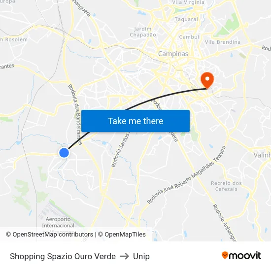 Shopping Spazio Ouro Verde to Unip map