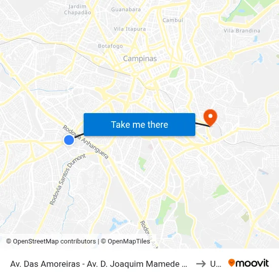 Av. Das Amoreiras - Av. D. Joaquim Mamede Da Silva Leite to Unip map