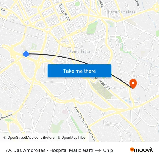 Av. Das Amoreiras - Hospital Mario Gatti to Unip map