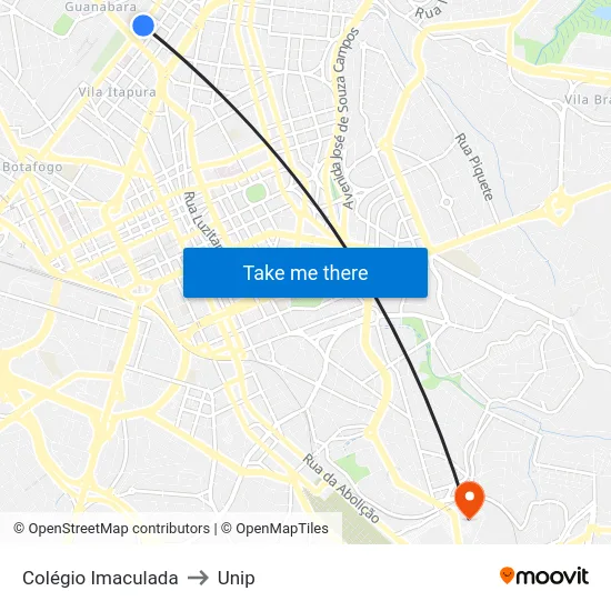 Colégio Imaculada to Unip map