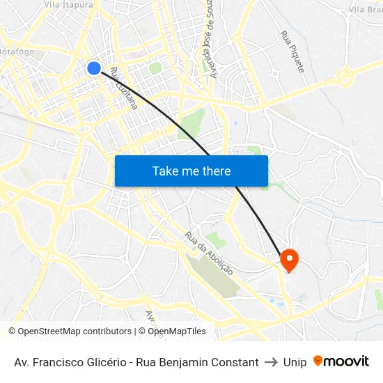 Av. Francisco Glicério - Rua Benjamin Constant to Unip map