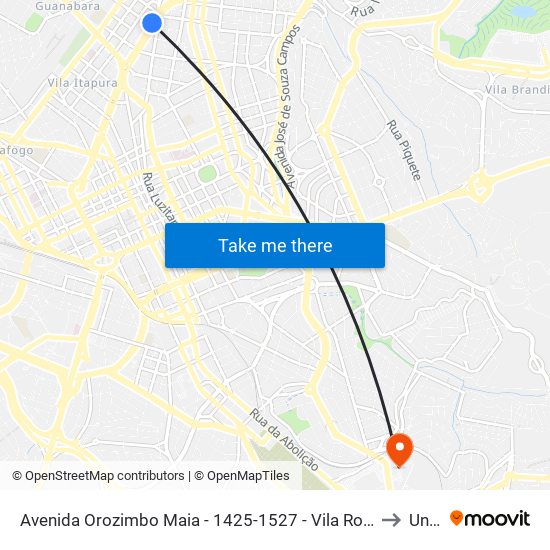 Avenida Orozimbo Maia -  1425-1527 - Vila Rossi to Unip map