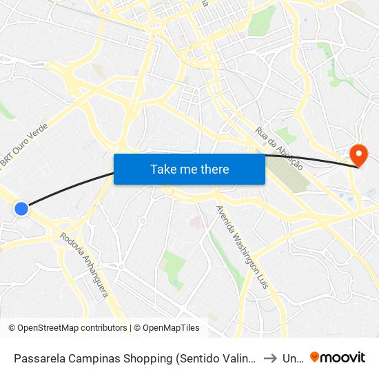 Passarela Campinas Shopping (Sentido Valinhos) to Unip map