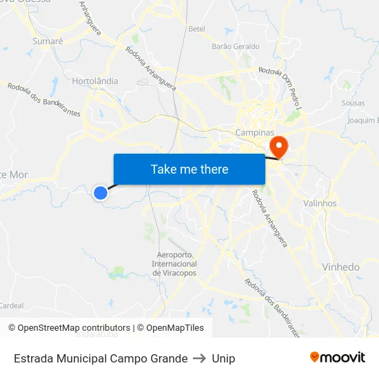 Estrada Municipal Campo Grande to Unip map