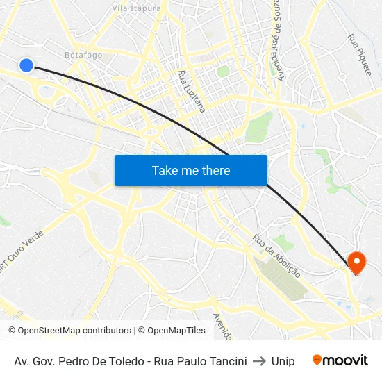 Av. Gov. Pedro De Toledo - Rua Paulo Tancini to Unip map