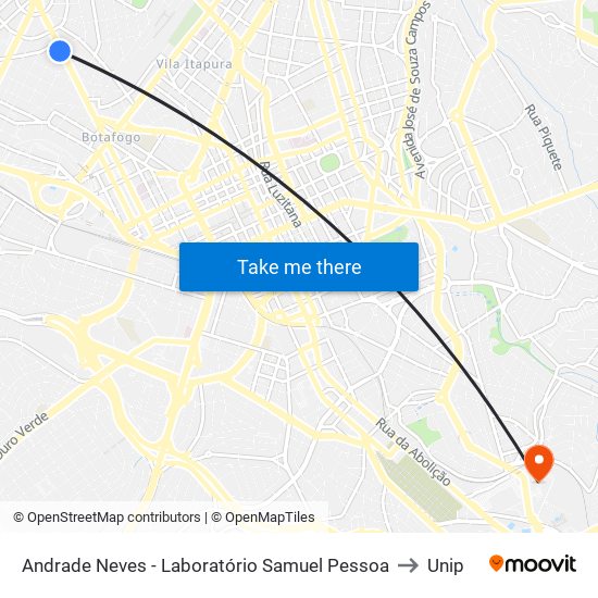 Andrade Neves - Laboratório Samuel Pessoa to Unip map