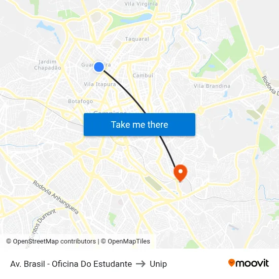 Av. Brasil - Oficina Do Estudante to Unip map