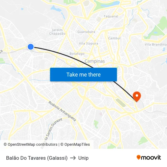 Balão Do Tavares (Galassi) to Unip map
