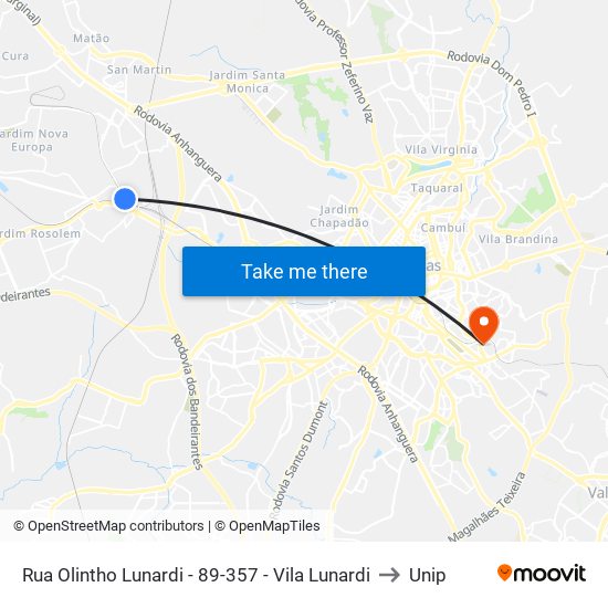 Rua Olintho Lunardi -  89-357 - Vila Lunardi to Unip map