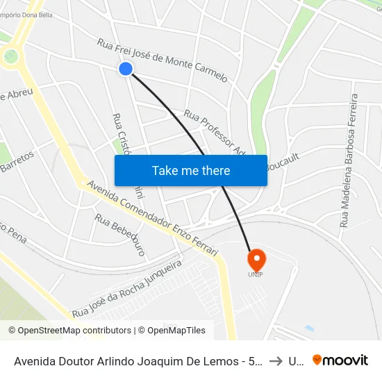 Avenida Doutor Arlindo Joaquim De Lemos -  570 - Vila Lemos to Unip map