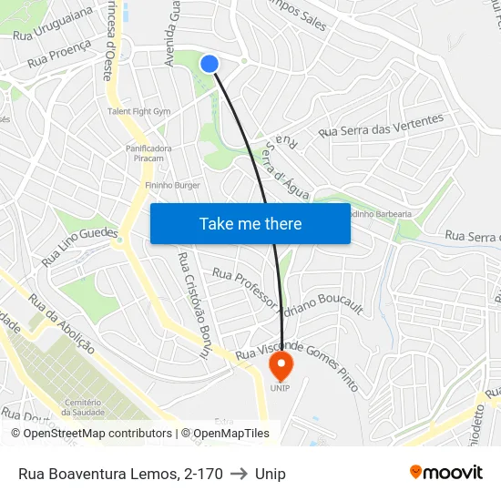 Rua Boaventura Lemos,  2-170 to Unip map