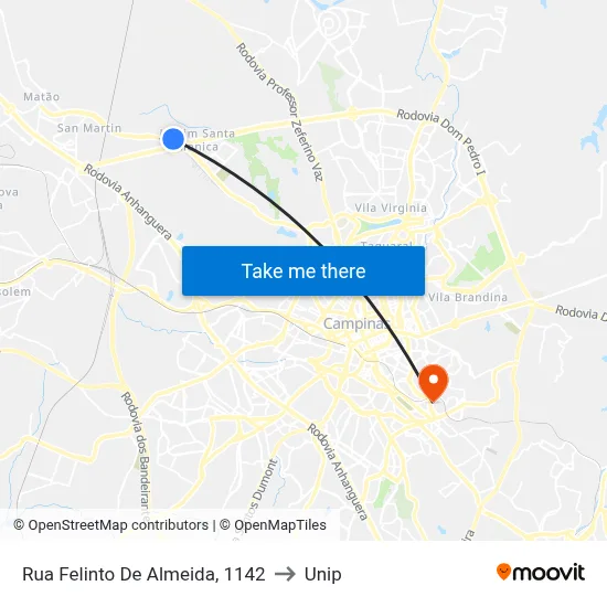 Rua Felinto De Almeida, 1142 to Unip map