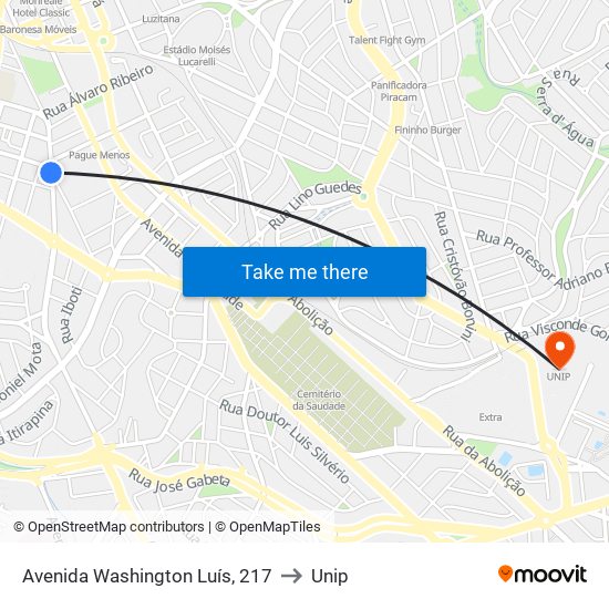 Avenida Washington Luís, 217 to Unip map
