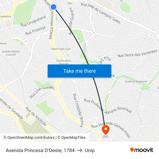 Avenida Princesa D'Oeste, 1784 to Unip map