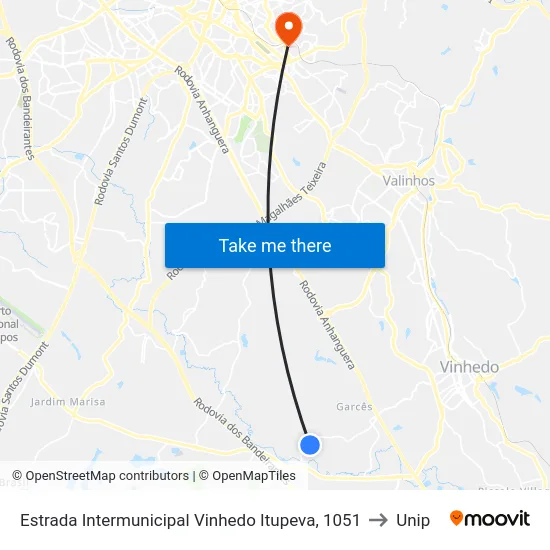 Estrada Intermunicipal Vinhedo Itupeva, 1051 to Unip map