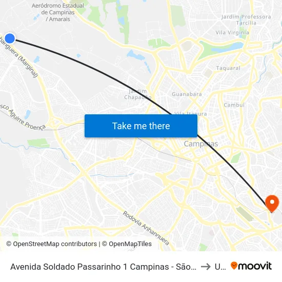 Avenida Soldado Passarinho 1 Campinas - São Paulo 13070-115 Brasil to Unip map