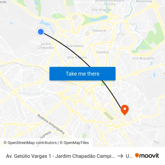 Av. Getúlio Vargas 1 - Jardim Chapadão Campinas - SP 13070-087 Brasil to Unip map