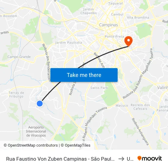 Rua Faustino Von Zuben Campinas - São Paulo 13056 Brasil to Unip map
