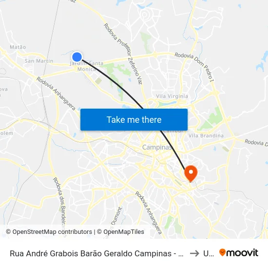 Rua André Grabois Barão Geraldo Campinas - SP 13082-601 Brasil to Unip map