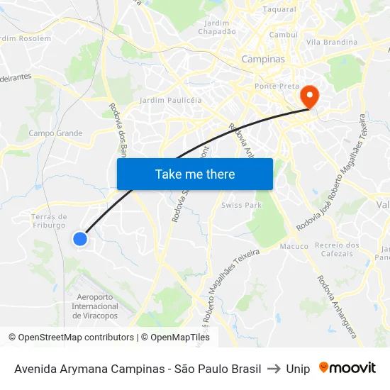 Avenida Arymana Campinas - São Paulo Brasil to Unip map