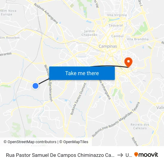 Rua Pastor Samuel De Campos Chiminazzo Campinas - São Paulo 13059 Brasil to Unip map