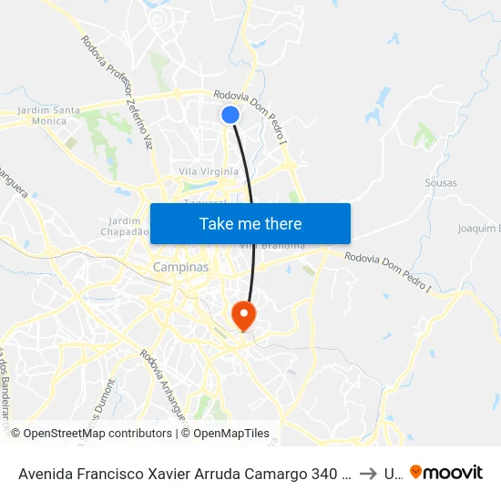 Avenida Francisco Xavier Arruda Camargo 340 Campinas - São Paulo 13088 Brasil to Unip map