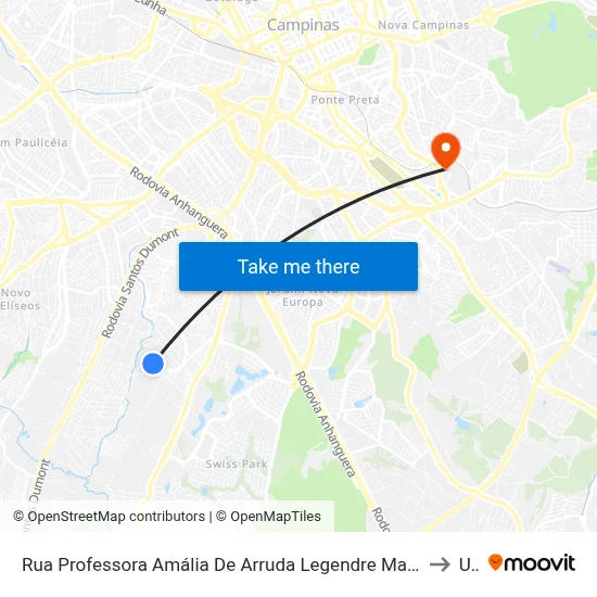 Rua Professora Amália De Arruda Legendre Martini Campinas - São Paulo 13051 Brasil to Unip map