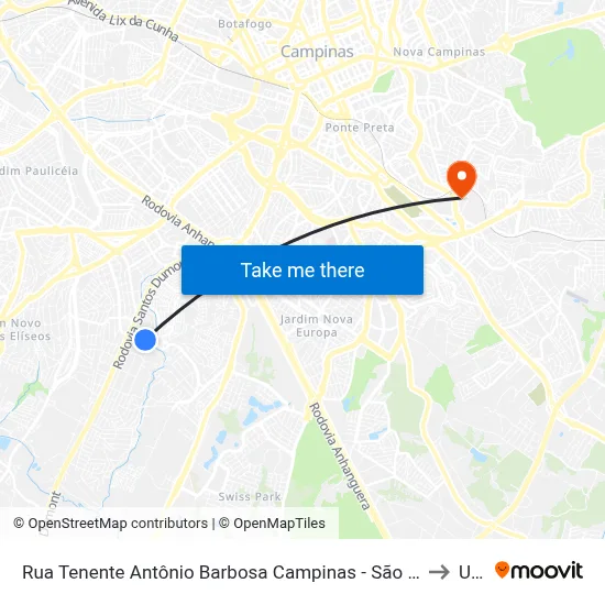 Rua Tenente Antônio Barbosa Campinas - São Paulo 13051 Brasil to Unip map