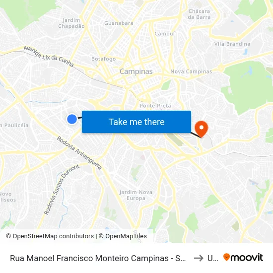 Rua Manoel Francisco Monteiro Campinas - São Paulo 13031 Brasil to Unip map