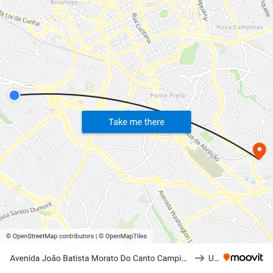 Avenida João Batista Morato Do Canto Campinas - São Paulo 13031 Brasil to Unip map