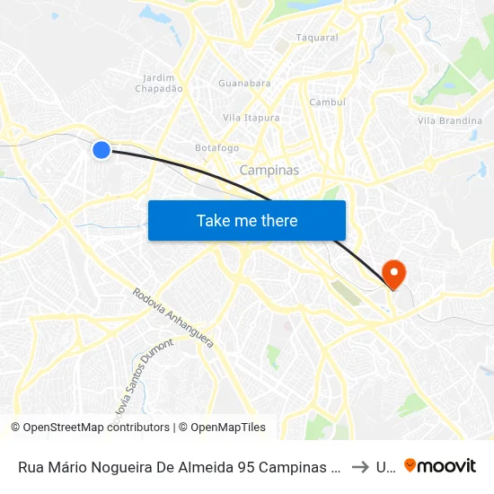 Rua Mário Nogueira De Almeida 95 Campinas - São Paulo 13033 Brasil to Unip map
