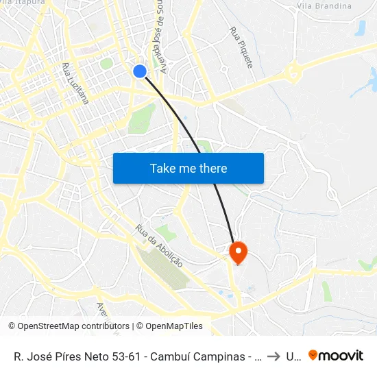 R. José Píres Neto 53-61 - Cambuí Campinas - SP 13025-170 Brasil to Unip map