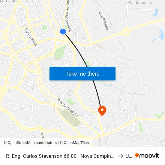 R. Eng. Carlos Stevenson 66-80 - Nova Campinas Campinas - SP Brasil to Unip map