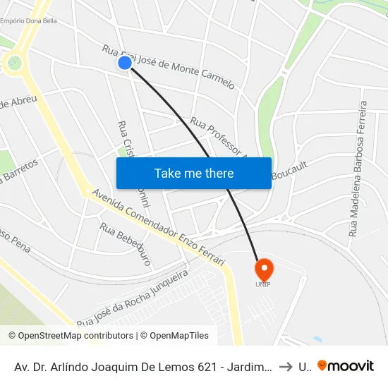 Av. Dr. Arlíndo Joaquim De Lemos 621 - Jardim Proença Campinas - SP 13100-450 Brasil to Unip map