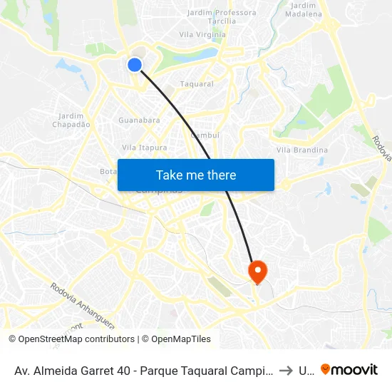 Av. Almeida Garret 40 - Parque Taquaral Campinas - SP 13087-291 Brasil to Unip map