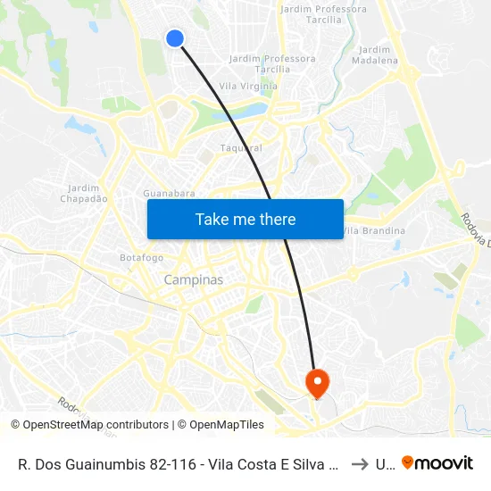 R. Dos Guainumbis 82-116 - Vila Costa E Silva Campinas - SP 13081-530 Brasil to Unip map