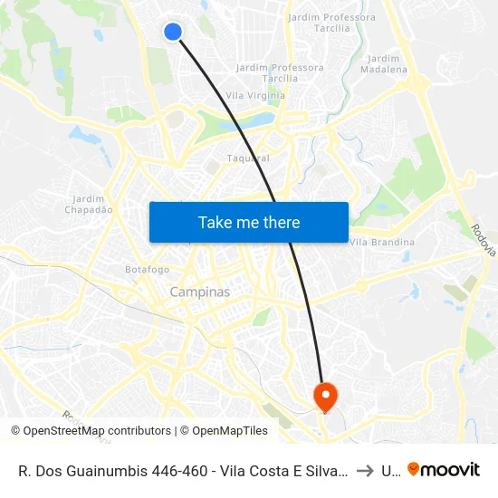 R. Dos Guainumbis 446-460 - Vila Costa E Silva Campinas - SP 13081-530 Brasil to Unip map