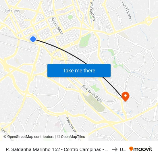 R. Saldanha Marinho 152 - Centro Campinas - SP 13013-081 Brasil to Unip map