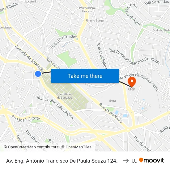 Av. Eng. Antônio Francisco De Paula Souza 124 - Jardim São Vicente Campinas - SP 13045-137 Brasil to Unip map