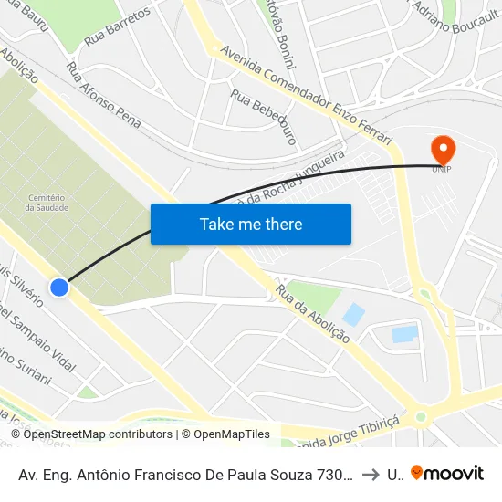 Av. Eng. Antônio Francisco De Paula Souza 730 - Vila Paraiso Campinas - SP 13043-540 Brasil to Unip map