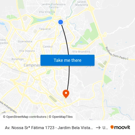 Av. Nossa Srª Fátima 1723 - Jardim Bela Vista Campinas - SP Brasil to Unip map