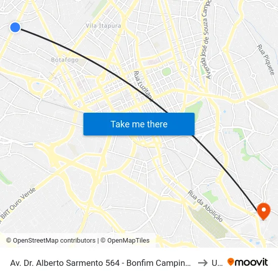Av. Dr. Alberto Sarmento 564 - Bonfim Campinas - SP 13070-711 Brasil to Unip map