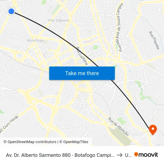 Av. Dr. Alberto Sarmento 880 - Botafogo Campinas - SP 13070-711 Brasil to Unip map