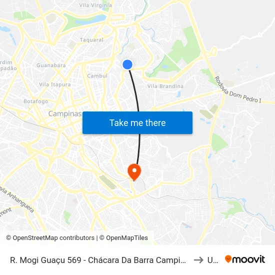 R. Mogi Guaçu 569 - Chácara Da Barra Campinas - SP Brasil to Unip map