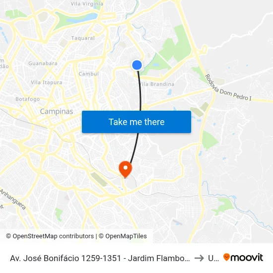 Av. José Bonifácio 1259-1351 - Jardim Flamboyant Campinas - SP Brasil to Unip map
